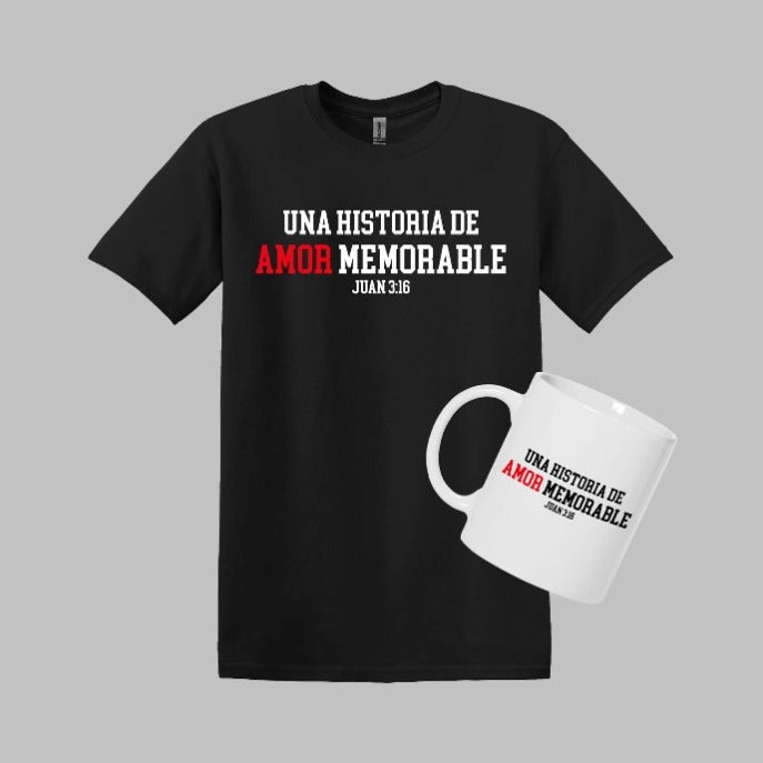 Una Historia de Amor Memorable Blact T-Shirt & Mug Bundle *Spanish