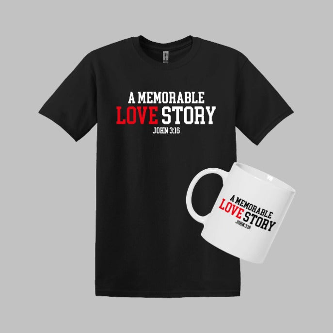 Black T-Shirt & Mug Bundle Deal - A Memorable Love Story | Grace & Fire Designz