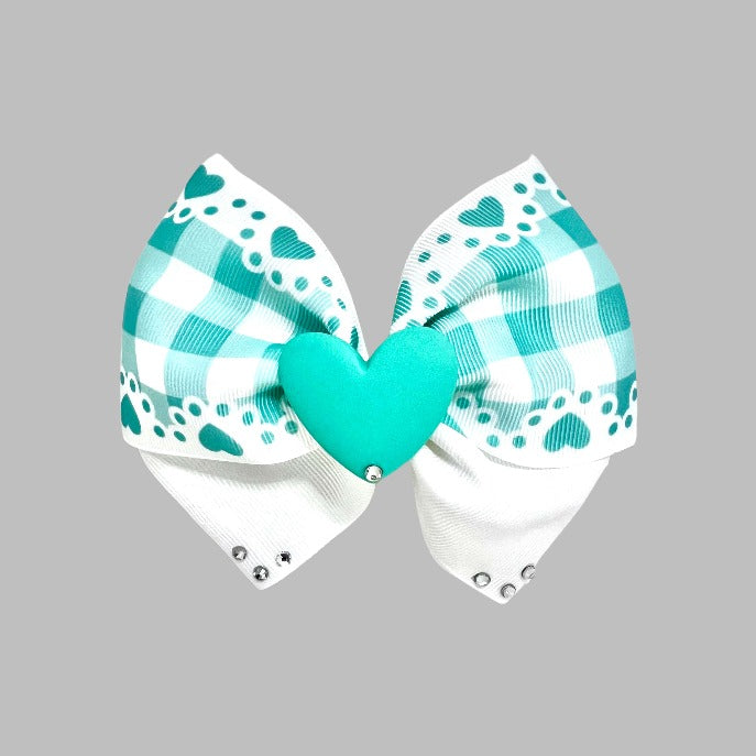 5 Inch Teal Hearts Alligator Clip Hair Bow