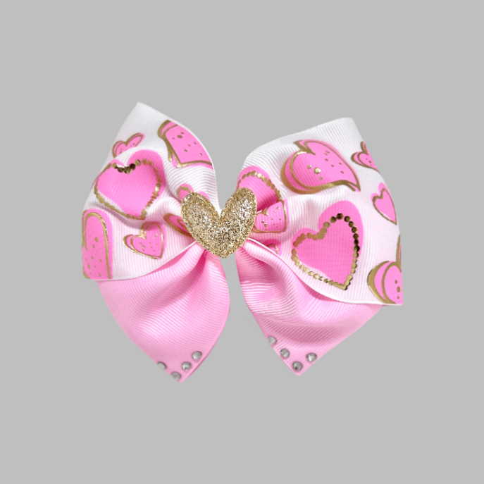 5 inch hologram hearts & Pink blinged Hair Bow | Grace & Fire Designz