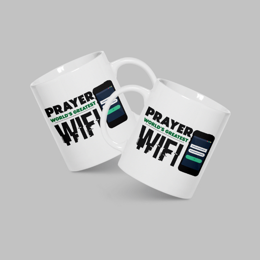 Prayer World's Greatest Wifi 11oz. Glossy White Mug | Grace & Fire Designz