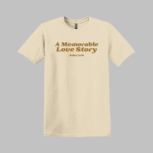 Sand color unisex t-shirt A Memorable Love Story exclusive design of Grace & Fire Designz