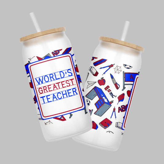 World's Greatest Teacher Design # 1 Frosted Glass Can | Grace & Fire Designz