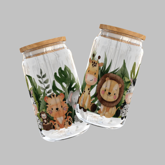 Cute Safari Friends Uv DTF Libbey can Wrap | Grace & Fire Designz