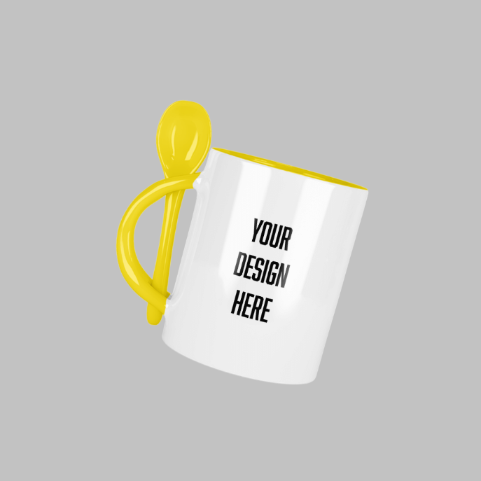 Yellow 11 oz mug with spoon