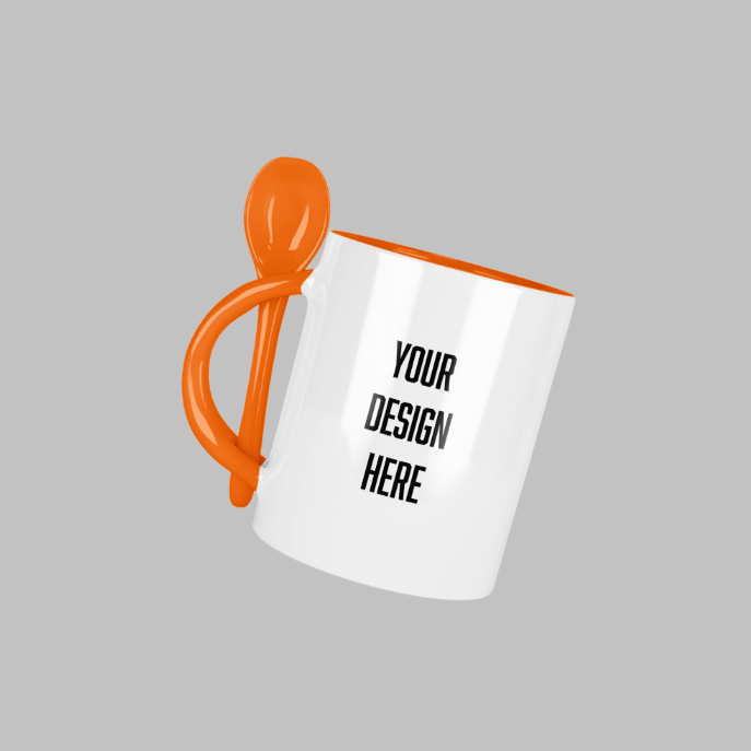 Orange 11 oz mug with spoon