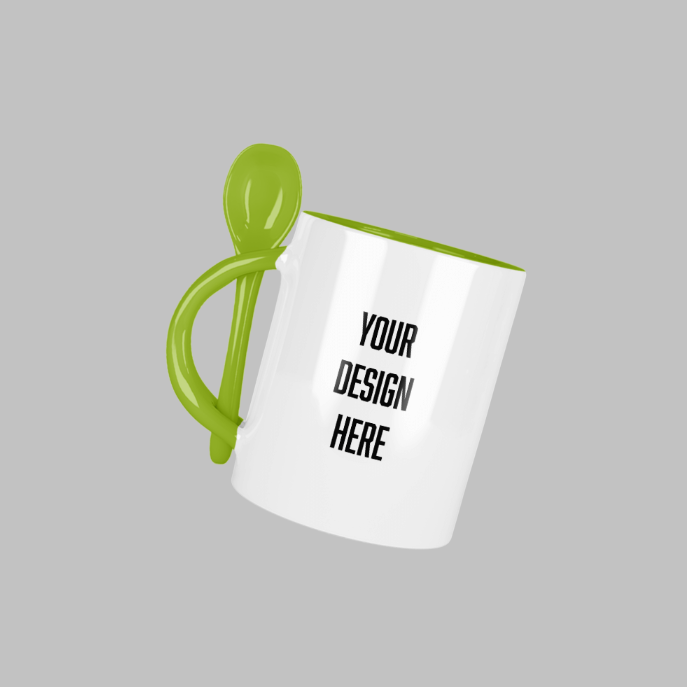 Green 11 oz mug with spoon