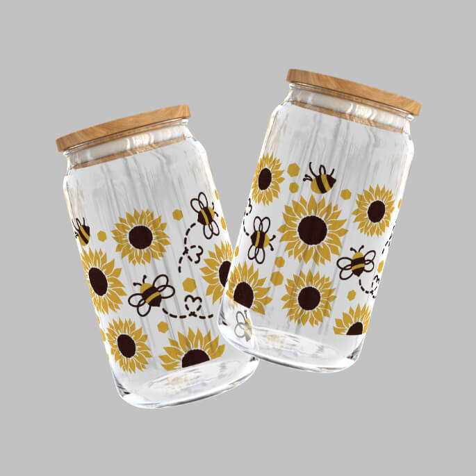 Bees & Sunflowers Uv DTF Libbey can Wrap | Grace & Fire Designz