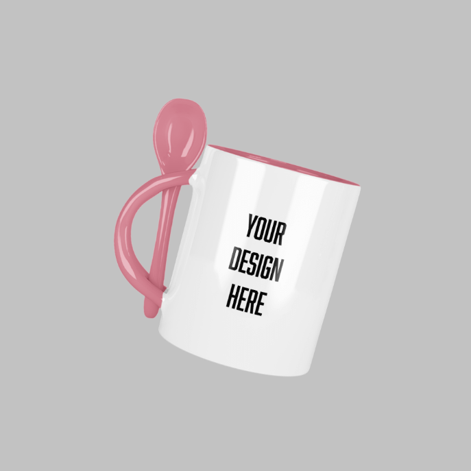 Pink 11 oz mug with spoon