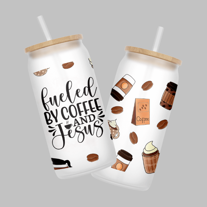 Coffee & Jesus Frosted Glass Can | Grace & Fire Designz