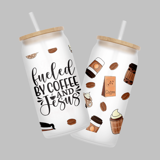 Coffee & Jesus Frosted Glass Can | Grace & Fire Designz